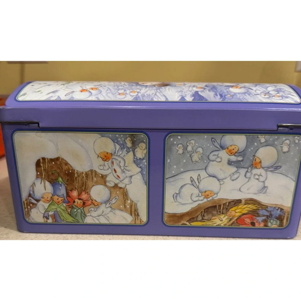 E Otto Schmidt Elsa Beskow Snow Children Purple Lebkuchen Tin Box 10x5.5x4.5